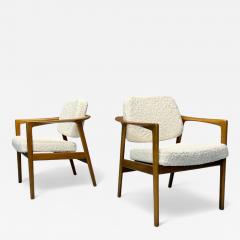 Folke Ohlsson Folke Ohlsson attr Swedish Modern White Shearling Oak Arm Chairs 1960s - 4207695