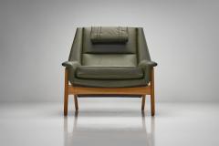 Folke Ohlsson Green Leather Armchair by Folke Ohlsson Attr Sweden Mid 20th Century - 4556545