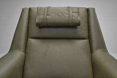 Folke Ohlsson Green Leather Armchair by Folke Ohlsson Attr Sweden Mid 20th Century - 4556546