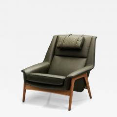 Folke Ohlsson Green Leather Armchair by Folke Ohlsson Attr Sweden Mid 20th Century - 4561862