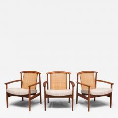 Folke Ohlsson Three Folke Ohlsson Dallas Armchairs in Teak and Cane DUX Sweden 1960s - 4793380