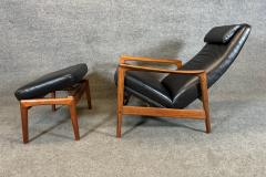 Folke Ohlsson Vintage Danish Mid Century Teak Lounge Chair Ottoman by Folke Ohlsson for Dux - 3317906