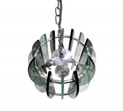 Fontana Arte Chandelier In Chrome And Glass In The Style of Fontana Arte 1970s - 1177512