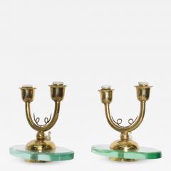 Fontana Arte Fontana Arte Gio Ponti Floating Brass Table Lamps on Italian Beveled Glass 1950s - 1594932