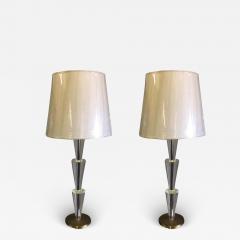 Fontana Arte Pair Italian Modern Neoclassical Crystal Brass Table Lamps Fontana Arte Style - 1762311