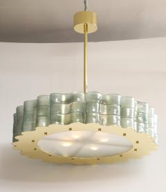 Fontana Green Murano Glass and Brass Round Drum Round Chandelier Italy - 3526354