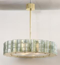 Fontana Green Murano Glass and Brass Round Drum Round Chandelier Italy - 3526355