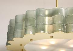 Fontana Green Murano Glass and Brass Round Drum Round Chandelier Italy - 3526357