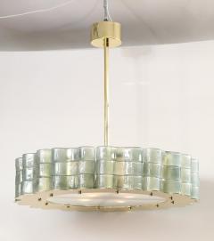Fontana Green Murano Glass and Brass Round Drum Round Chandelier Italy - 3526360
