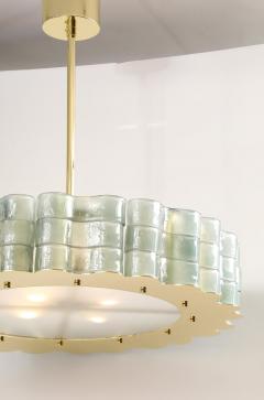 Fontana Green Murano Glass and Brass Round Drum Round Chandelier Italy - 3526361