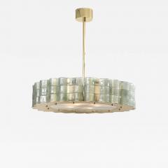 Fontana Green Murano Glass and Brass Round Drum Round Chandelier Italy - 3530043