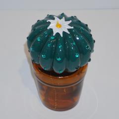 Formia Murano 1990s Vintage Italian Evergreen Teal Murano Glass Small Cactus Plant in Gold Pot - 1135358