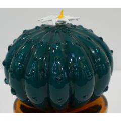 Formia Murano 1990s Vintage Italian Evergreen Teal Murano Glass Small Cactus Plant in Gold Pot - 1135365