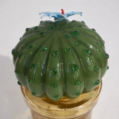 Formia Murano 1990s Vintage Italian Green Murano Glass Small Cactus Plant with Blue Flower - 1534222