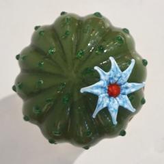 Formia Murano 1990s Vintage Italian Green Murano Glass Small Cactus Plant with Blue Flower - 1534224