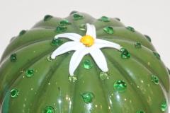 Formia Murano 1990s Vintage Italian Green Murano Glass Small Cactus Plant with White Flower - 1534319