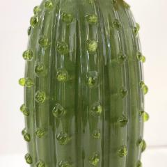Formia Murano 1990s Vintage Italian Green Murano Glass Tall Cactus Plant with Orange Flower - 2209509
