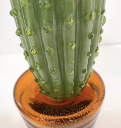 Formia Murano 1990s Vintage Italian Green Murano Glass Tall Cactus Plant with Orange Flower - 2209511