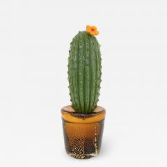 Formia Murano 1990s Vintage Italian Green Murano Glass Tall Cactus Plant with Orange Flower - 2213014