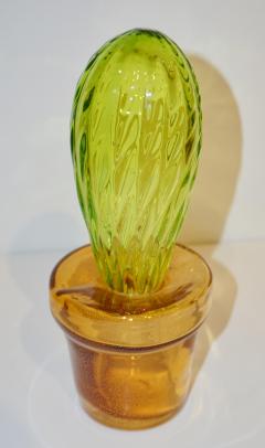 Formia Murano 1990s Vintage Italian Lime Green Murano Art Glass Cactus Plant with Gold Pot - 1221278