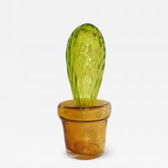 Formia Murano 1990s Vintage Italian Lime Green Murano Art Glass Cactus Plant with Gold Pot - 1221290