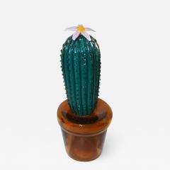 Formia Murano 1990s Vintage Italian Teal Green Murano Glass Tall Cactus Plant with Gold Pot - 1466180