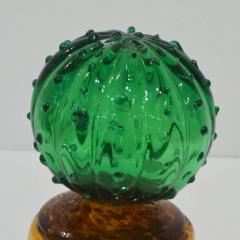 Formia Murano 1990s Vintage Italian Vivid Green Murano Glass Small Cactus Plant in Gold Pot - 1202570
