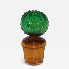 Formia Murano 1990s Vintage Italian Vivid Green Murano Glass Small Cactus Plant in Gold Pot - 1202708