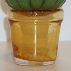 Formia Murano 1990s Vintage Limited Edition Green Murano Glass Small Cactus Plant in Gold Pot - 1082097