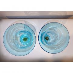 Formia Murano Formia 1970s Italian Set of 2 Aquamarine Amber Clear Murano Glass Vases on Foot - 805547