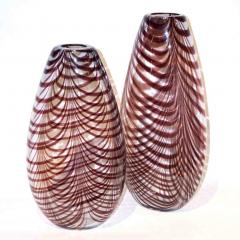 Formia Murano Formia 1970s Two Fenicio Feather Decorated Purple Brown Murano Art Glass Vases - 500826