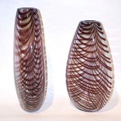 Formia Murano Formia 1970s Two Fenicio Feather Decorated Purple Brown Murano Art Glass Vases - 500828