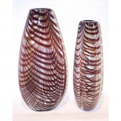 Formia Murano Formia 1970s Two Fenicio Feather Decorated Purple Brown Murano Art Glass Vases - 500830
