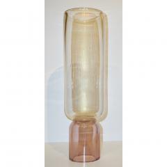 Formia Murano Formia 1990s Italian Pair of Soft Pink Gold Crystal Murano Glass Round Vases - 1140831