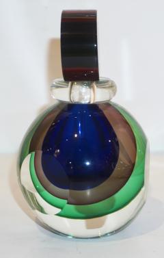 Formia Murano Formia 1990s Modern Italian Organic Green Blue Grey Murano Glass Round Bottle - 1534192