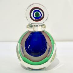 Formia Murano Formia 1990s Modern Italian Organic Green Blue Grey Murano Glass Round Bottle - 1534193