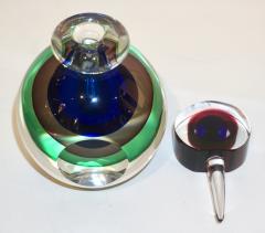 Formia Murano Formia 1990s Modern Italian Organic Green Blue Grey Murano Glass Round Bottle - 1534195