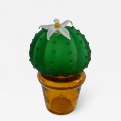 Formia Murano Formia 1990s Vintage Italian Green Murano Glass Cactus Plant with White Flower - 1466182