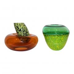 Formia Murano Hilton McConnico by Formia 1990s Italian Orange and Green Murano Art Glass Vases - 633741