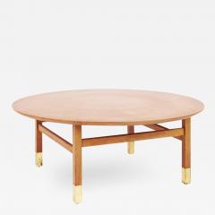 Founders Furniture Company Mid Century Walnut and Brass Round Coffee Table - 2364435