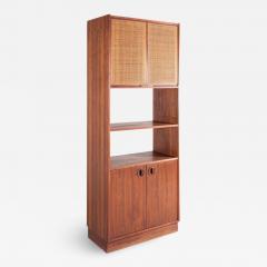 Founders Style Mid Century Walnut and Cane Display Shelf - 2584427