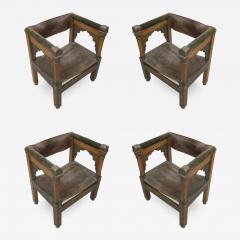 Four Franco Islamic Carved Wood and Leather Lounge Chairs - 1845775