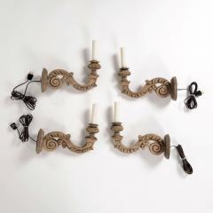 Four Hand Carved Bleached Walnut Single Arm Sconces - 4376374