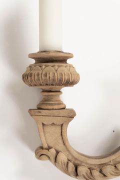 Four Hand Carved Bleached Walnut Single Arm Sconces - 4376377