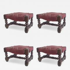 Four Italian 19th Century Hand Carved Wood Stacked Ball Footstools Ottomans - 4103125