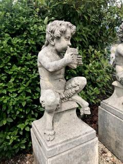 Four Italian Fauns Stone Garden Statues Representing Musicians - 2471774