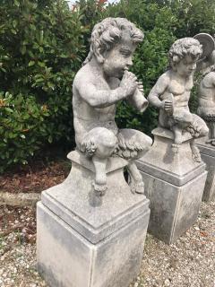 Four Italian Fauns Stone Garden Statues Representing Musicians - 2471776