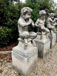 Four Italian Fauns Stone Garden Statues Representing Musicians - 2471777