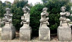 Four Italian Fauns Stone Garden Statues Representing Musicians - 2471778