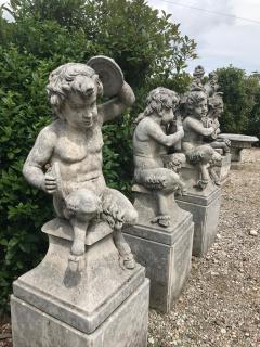 Four Italian Fauns Stone Garden Statues Representing Musicians - 2471780